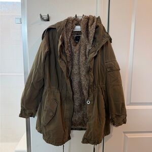 Forever 21 Khaki Jacket with Faux Fur Trim